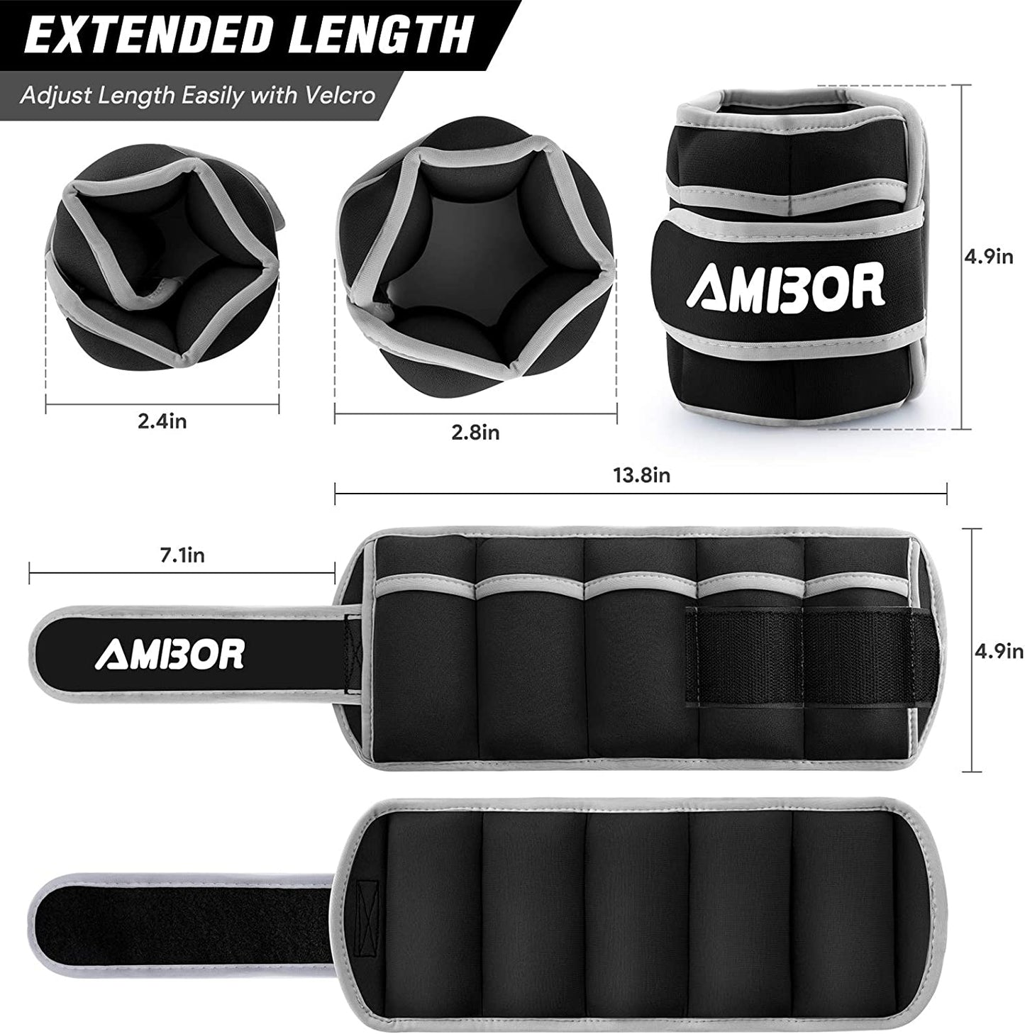 AMBOR Ankle Weights, 1 Pair 2 3 4 5 Lbs Adjustable Leg Weights, Strength Training Ankle Weights for Men Women, Wrist Weights Strap Set for Walking Running Gym Fitness Workout 2 Pack