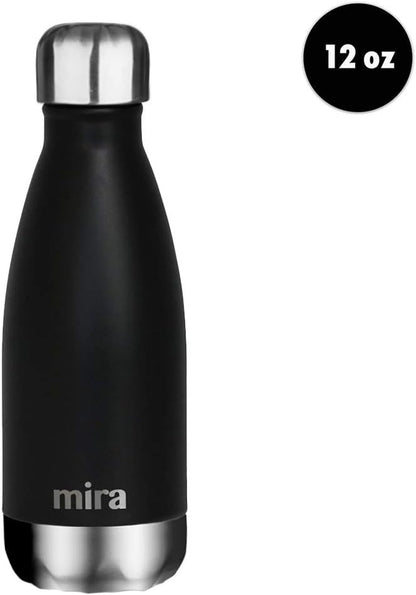 MIRA 12 Oz Insulated Water Bottle - Slim Stainless Steel Cola Shape Thermos - Double Wall Hot & Cold Flask (24Hr Cold/12Hr Hot) - Black