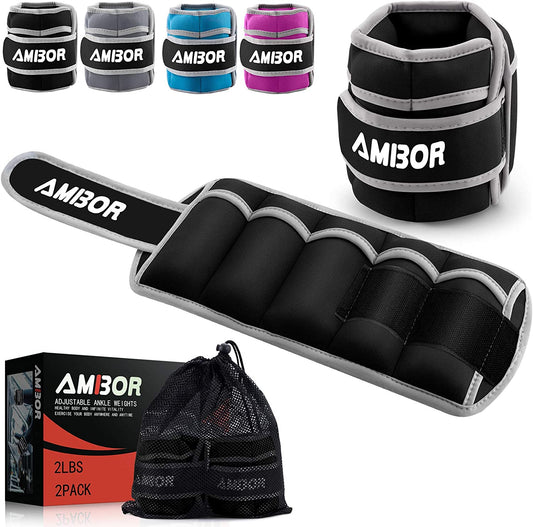 AMBOR Ankle Weights, 1 Pair 2 3 4 5 Lbs Adjustable Leg Weights, Strength Training Ankle Weights for Men Women, Wrist Weights Strap Set for Walking Running Gym Fitness Workout 2 Pack