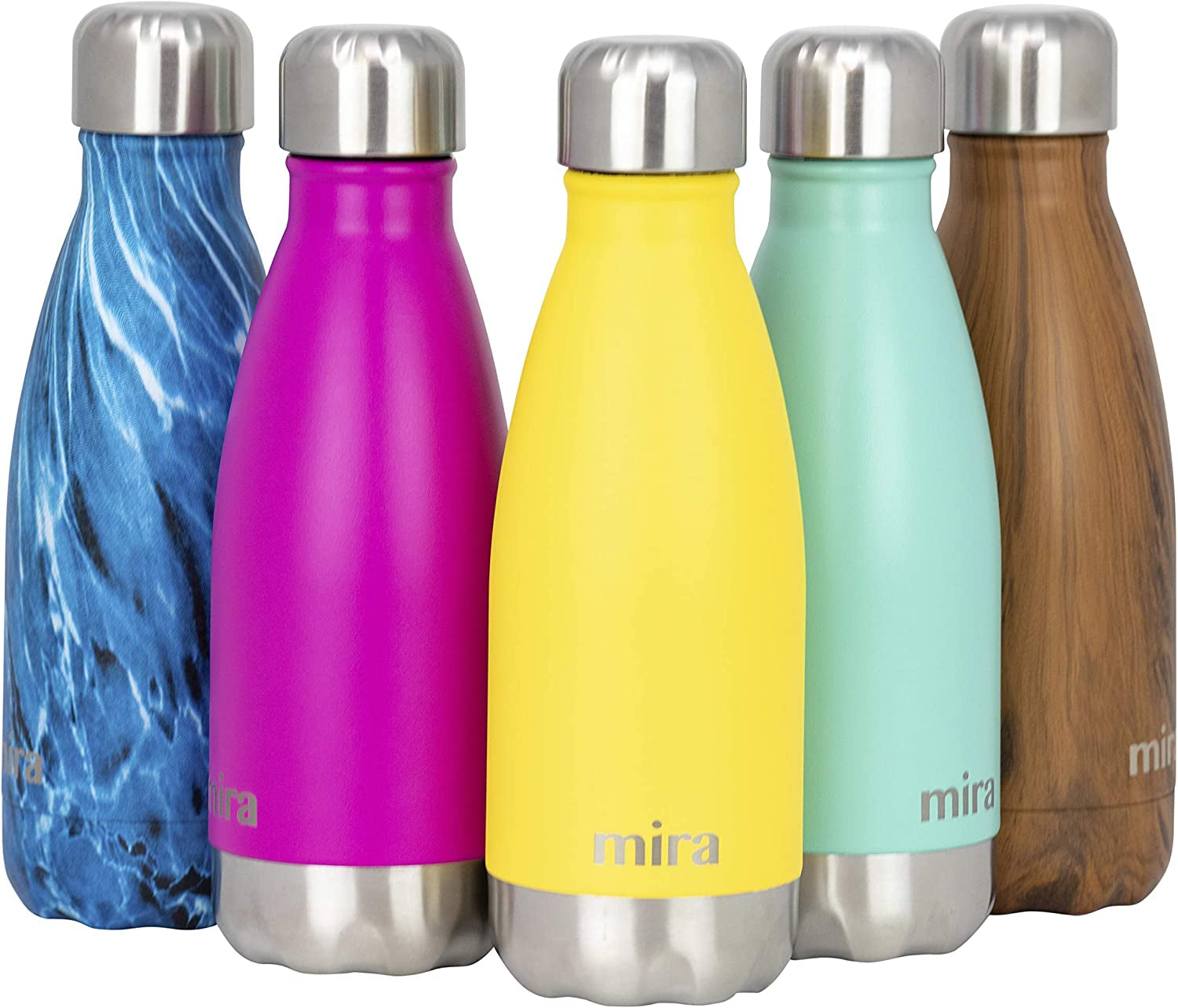 MIRA 12 Oz Insulated Water Bottle - Slim Stainless Steel Cola Shape Thermos - Double Wall Hot & Cold Flask (24Hr Cold/12Hr Hot) - Black