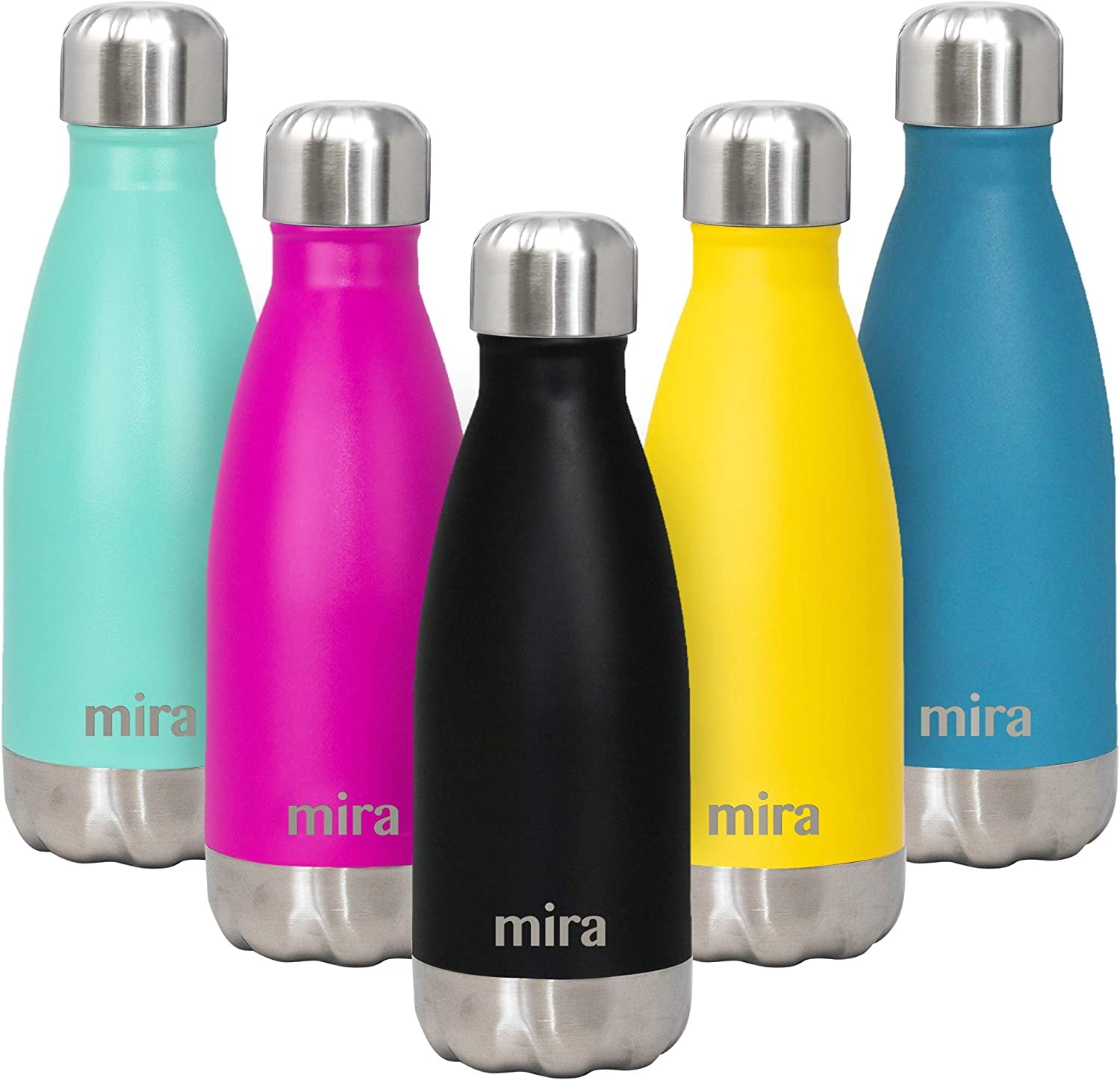 MIRA 12 Oz Insulated Water Bottle - Slim Stainless Steel Cola Shape Thermos - Double Wall Hot & Cold Flask (24Hr Cold/12Hr Hot) - Black