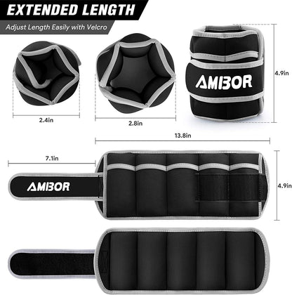 AMBOR Ankle Weights, 1 Pair 2 3 4 5 Lbs Adjustable Leg Weights, Strength Training Ankle Weights for Men Women, Wrist Weights Strap Set for Walking Running Gym Fitness Workout 2 Pack