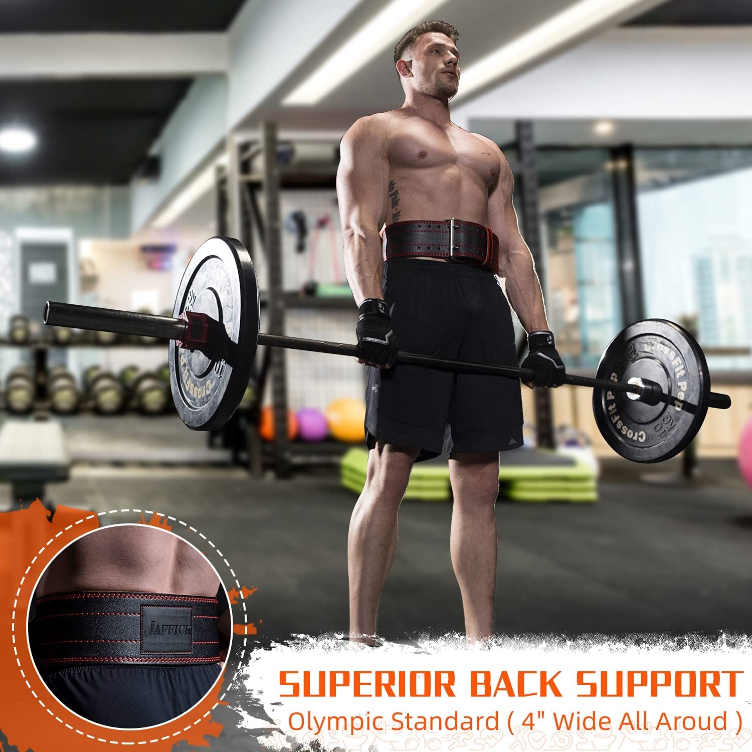 Jaffick Genuine Leather Weight Lifting Belt of 4 Inches Wide Lower Back Support and Injury Prevention for Gym Fitness Workout Cross Training for Men and Women Squat Deadlift up to 800 Lbs