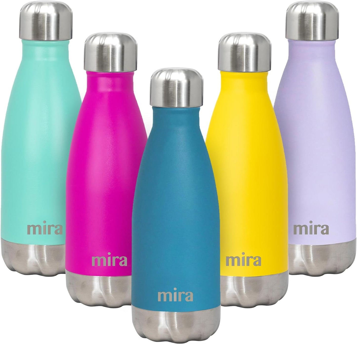 MIRA 12 Oz Insulated Water Bottle - Slim Stainless Steel Cola Shape Thermos - Double Wall Hot & Cold Flask (24Hr Cold/12Hr Hot) - Black