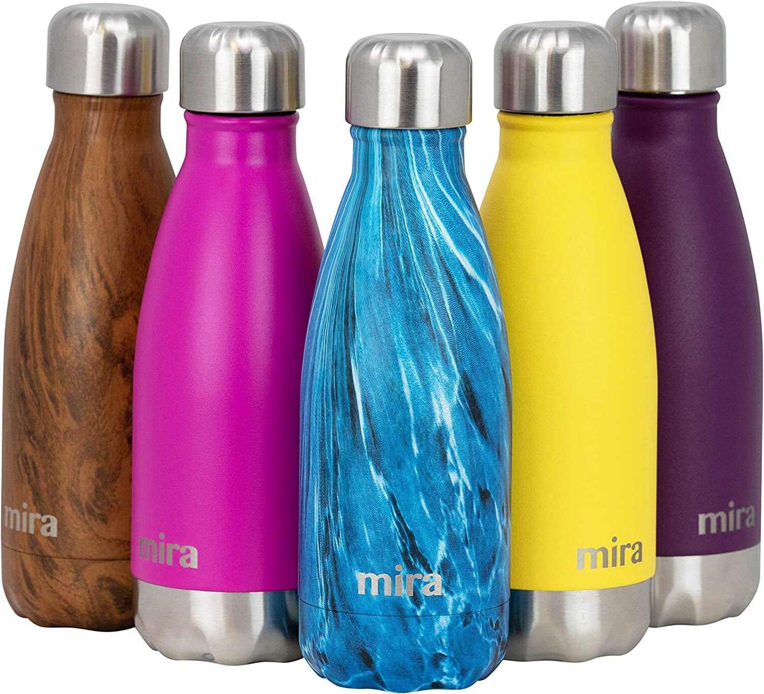 MIRA 12 Oz Insulated Water Bottle - Slim Stainless Steel Cola Shape Thermos - Double Wall Hot & Cold Flask (24Hr Cold/12Hr Hot) - Black